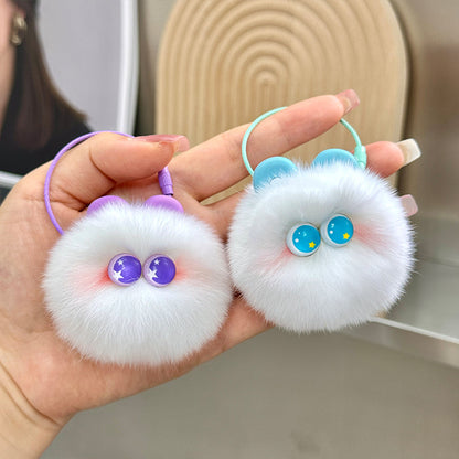 Cute Otter Rabbit Fur Coal Ball Keychain Plush Toy