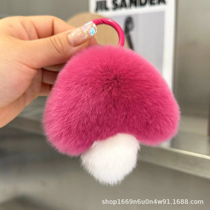 Chic Faux Fur Mushroom Keychain - 10cm Ins Trend