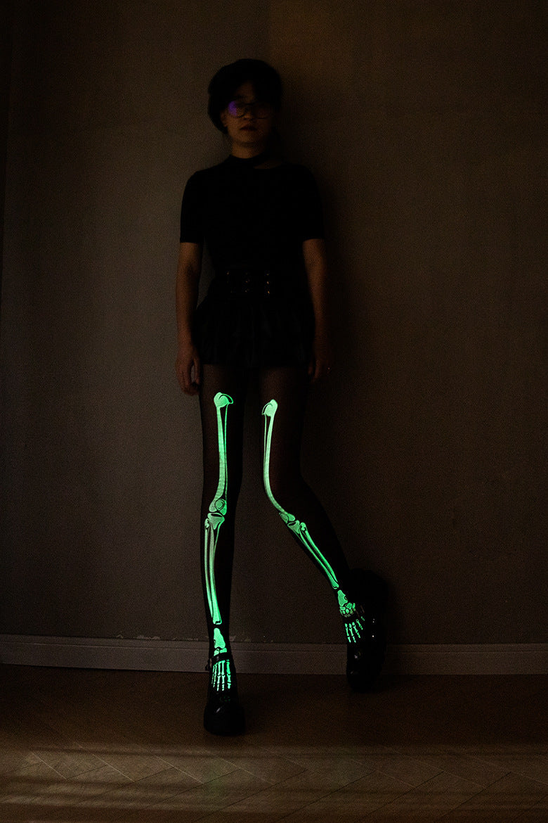 Sexy Luminous Skull Skeleton Luminous White Bone Stockings