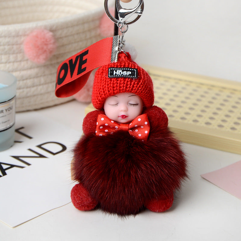 Cute Fox Fur Ball Sleepy Doll Keychain - Bag Charm