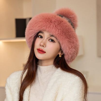 Warm Mink Fur Hat with Fox Fur Ear Flaps