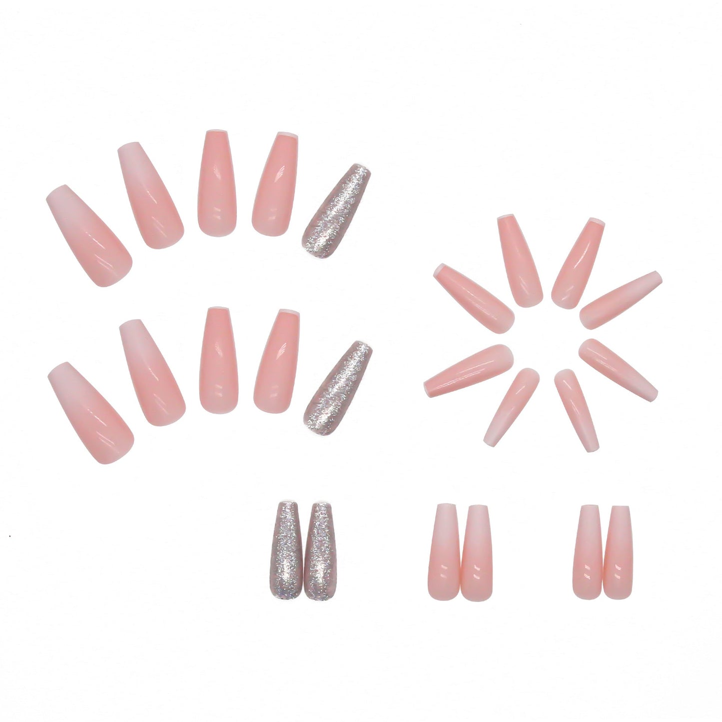 Ballet-Inspired Long Pink Diamond Accent Press-On Nails