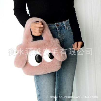 Fuzzy Big-Eye Puppy Tote Crossbody Bag Winter