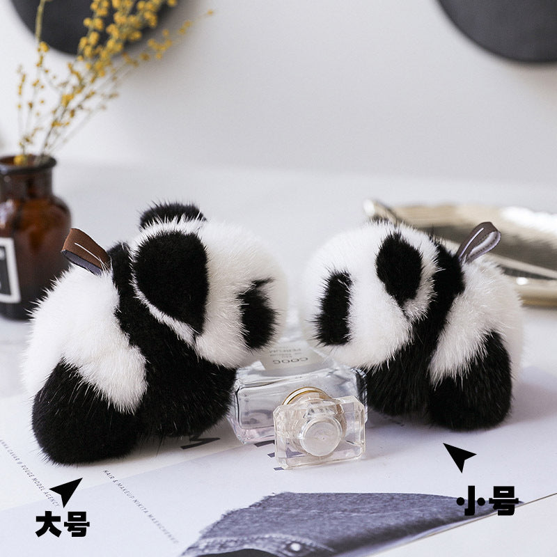 Cute Mink Fur Panda Keychain - Car Accessory