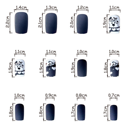 Grey Matte Short Square Nails with Polar Bear and Christmas Tree Designs