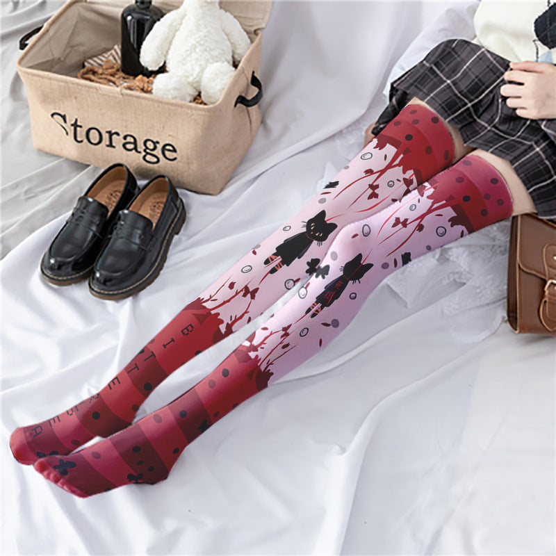 Spring and Autumn Print Japanese Lolita Cute Anime Knee Long Tube Velvet Socks