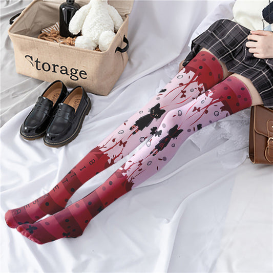 Spring and Autumn Print Japanese Lolita Cute Anime Knee Long Tube Velvet Socks