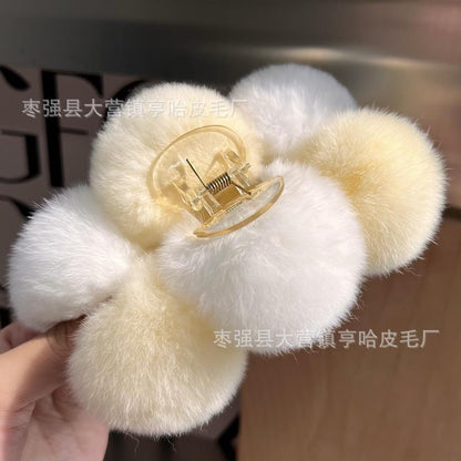 Luxury Real Rabbit Fur Large Hair Claw - Stylish Clip