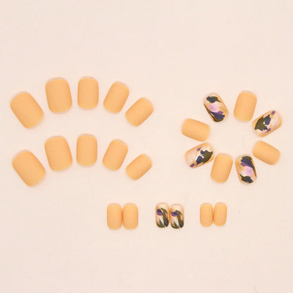 Matte Cheese Yellow Graffiti Short Nails for Fall