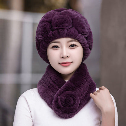 Winter Rex Rabbit Fur Ear Flap Hat & Scarf Set