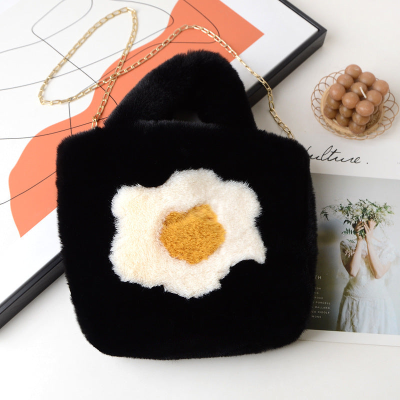 Fashionable Fried Egg Sunflower Plush Tote Bag