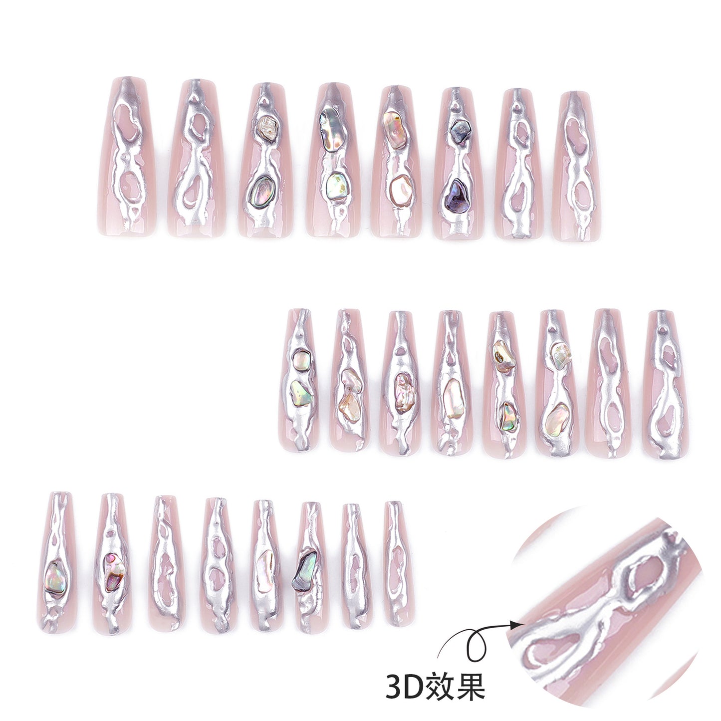 3D Mirror Powder Crystal Nails, Y2K Glamour