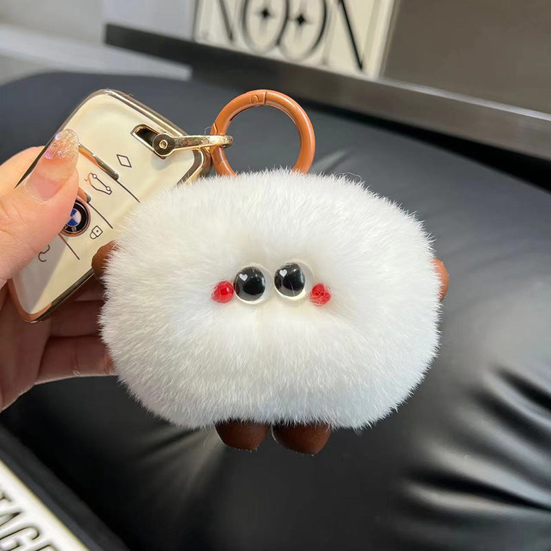 Cute Faux Fur Bread Keychain - 10cm Plush Toy