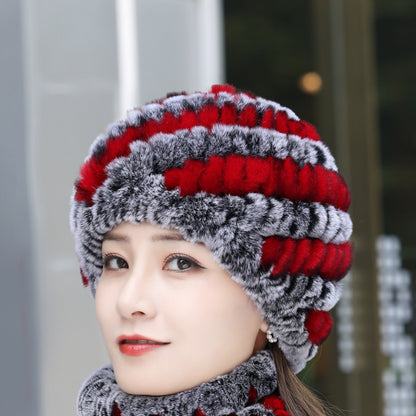 Winter Knit Real Rabbit Fur Hat - Warm & Stylish