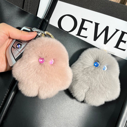 Cute Real Rabbit Fur Monster Keychain - Phone & Bag Charm