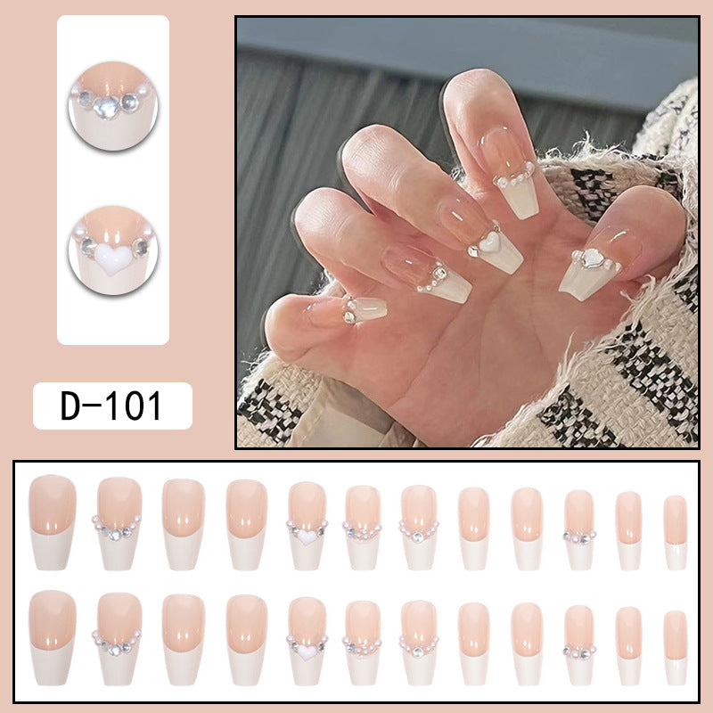 Mid-Length Ballet White Heart French Nail Extensions