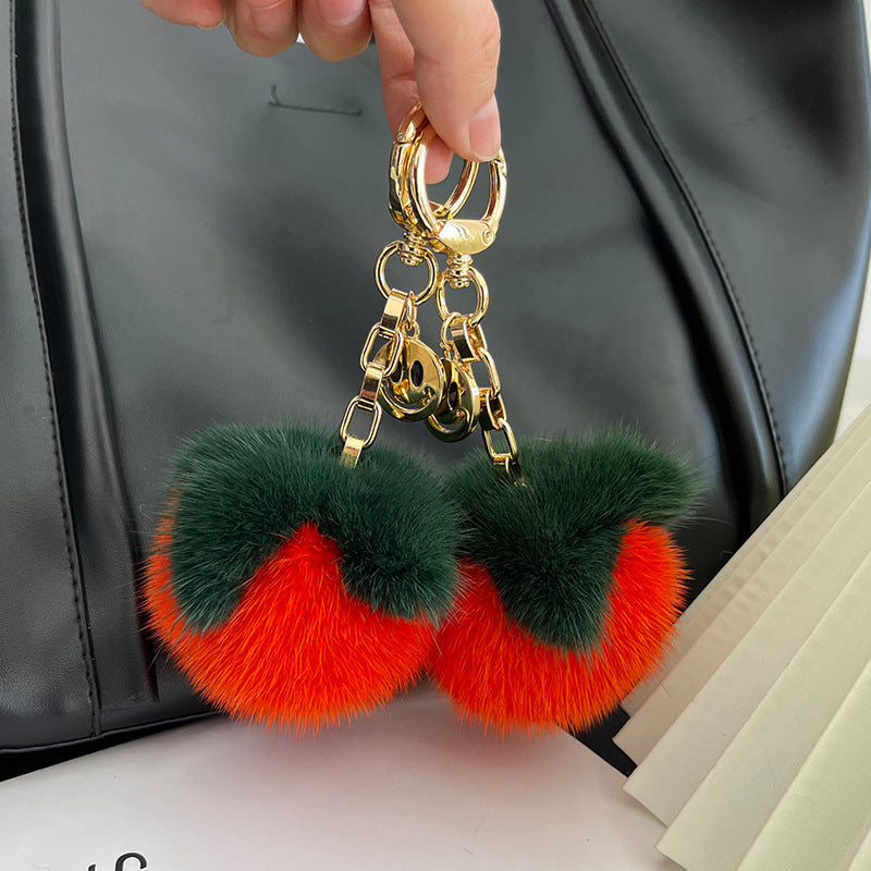 Lucky Mink Fur Persimmon Charm Keychain & Bag Decor