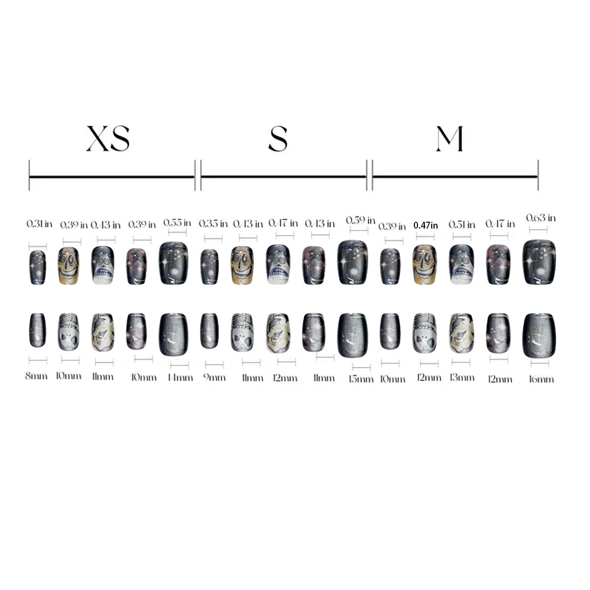 30-Piece Halloween Crystal Cat Eye Cartoon Bride Nails