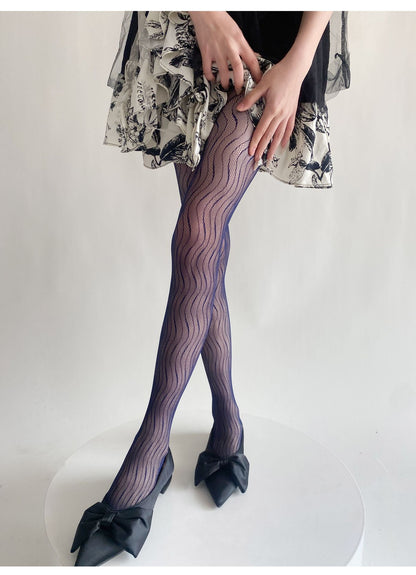 Sexy Thin Wavy Jacquard Lace Hollow Pantyhose