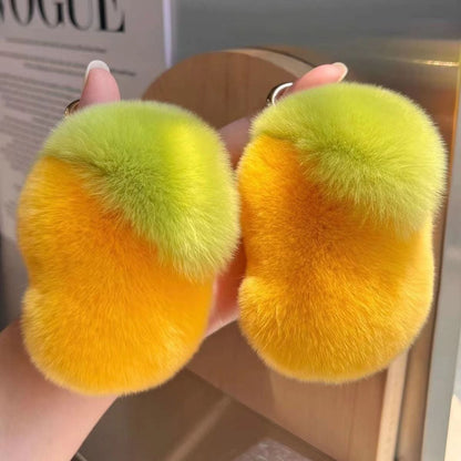 Cute Faux Rabbit Fur Mango Keychain - Car Charm