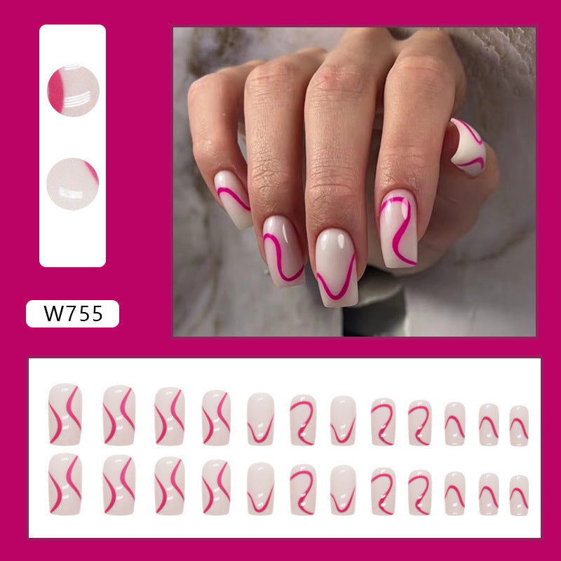 Mid-Length Square Nails, Simple Elegant Line Design