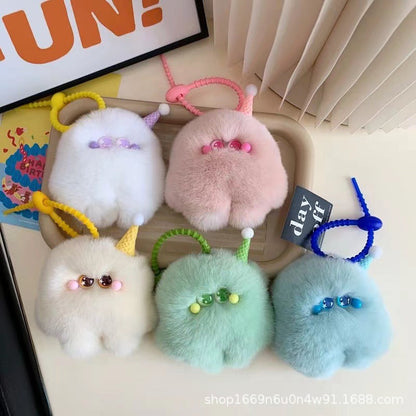 Cute Fuzzy Monster Keychain Creative Cartoon Bag Charm