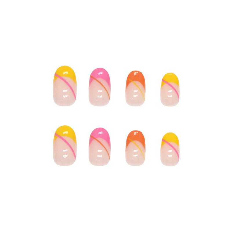 Round Head Multicolor French Nails Warm Tone Sweet Heart Fake Nails Wholesale Export-homeunderwear