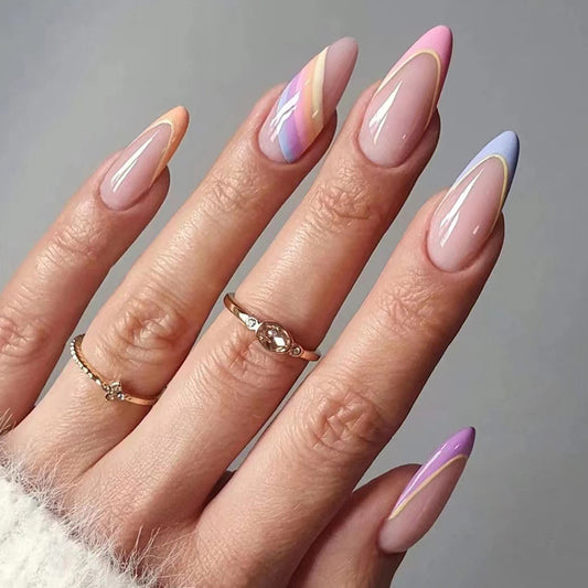 No-Carve Nail Tips Multicolor Striped Waterdrop Nails Wholesale Ready-Made Wearable-homeunderwear