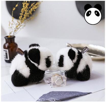 Cute Mink Fur Panda Keychain - Car Accessory