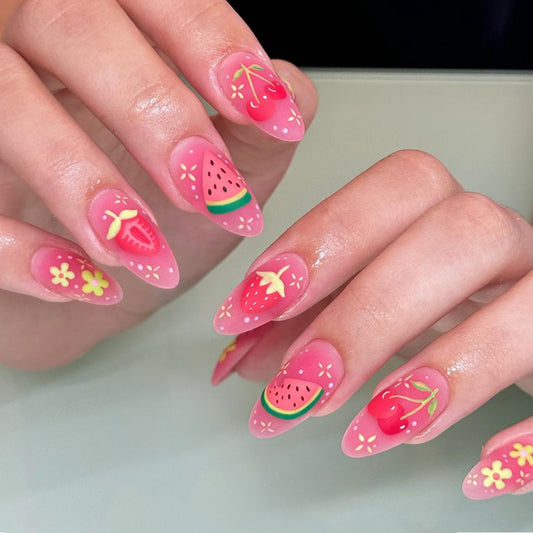 Almond Shape Watermelon Cute Detachable Nails