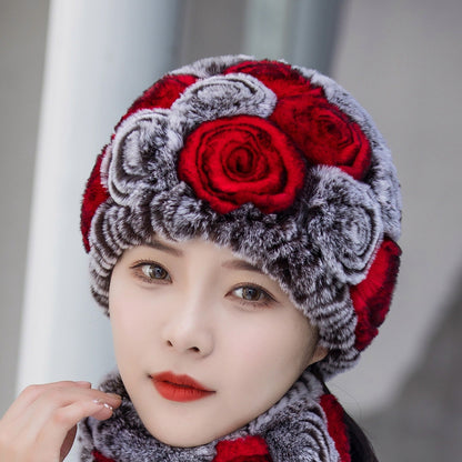 Winter Real Rabbit Fur Flower Ear Flap Hat