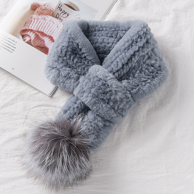 Real Rabbit Fur Fox Pom Pom Scarf - Winter Warmth & Style