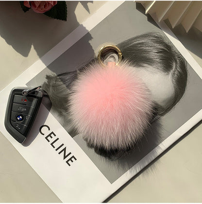 Fox Fur Pom Pom Keychain & Car Charm - Small Size