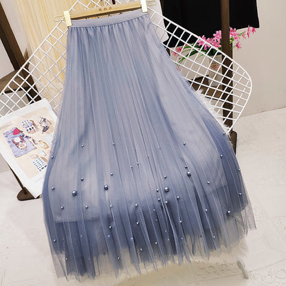 Heavy Industry Nail Bead Mesh Pleated High Waisted Skirt