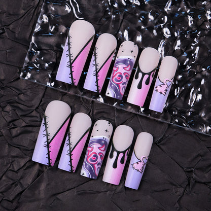 French Stripe Ghost Face Halloween Nail Tips