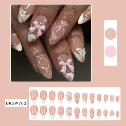 3D White Camellia French Nail Tips