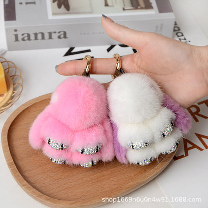 Cute Real Mink Bunny Keychain Plush Bag Charm