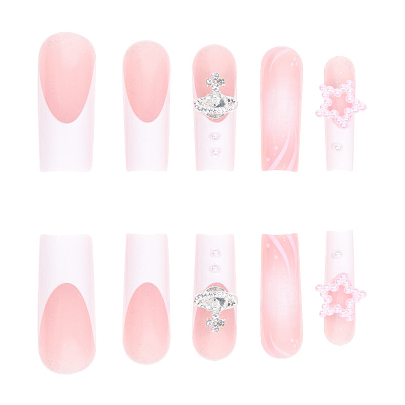 Water Pipe French Nails with 3D Star Decorations