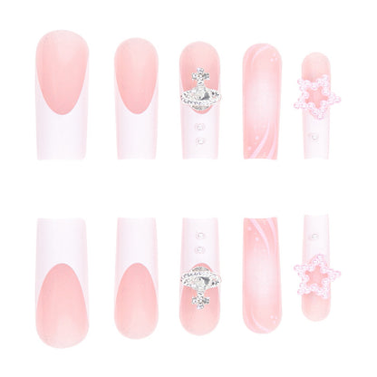 Water Pipe French Nails with 3D Star Decorations