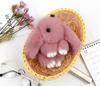 Rabbit Fur Lying Bunny Keychain Cute Charm