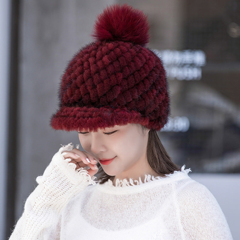 Winter Mink Fur Cap - Stylish & Warm for Moms