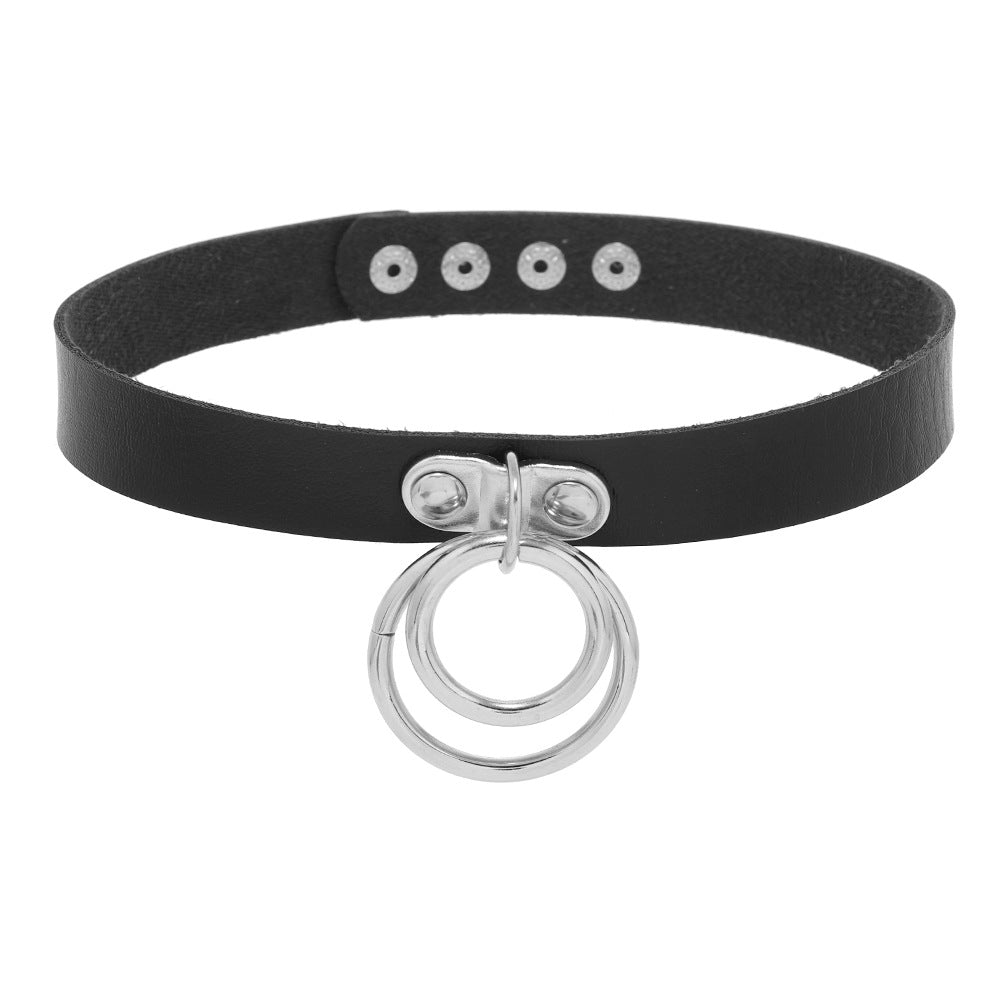 Leather Ring Pendant Choker