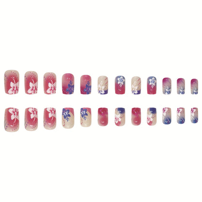 Colorful Ombre French Floral Design Ready-to-Wear Nail