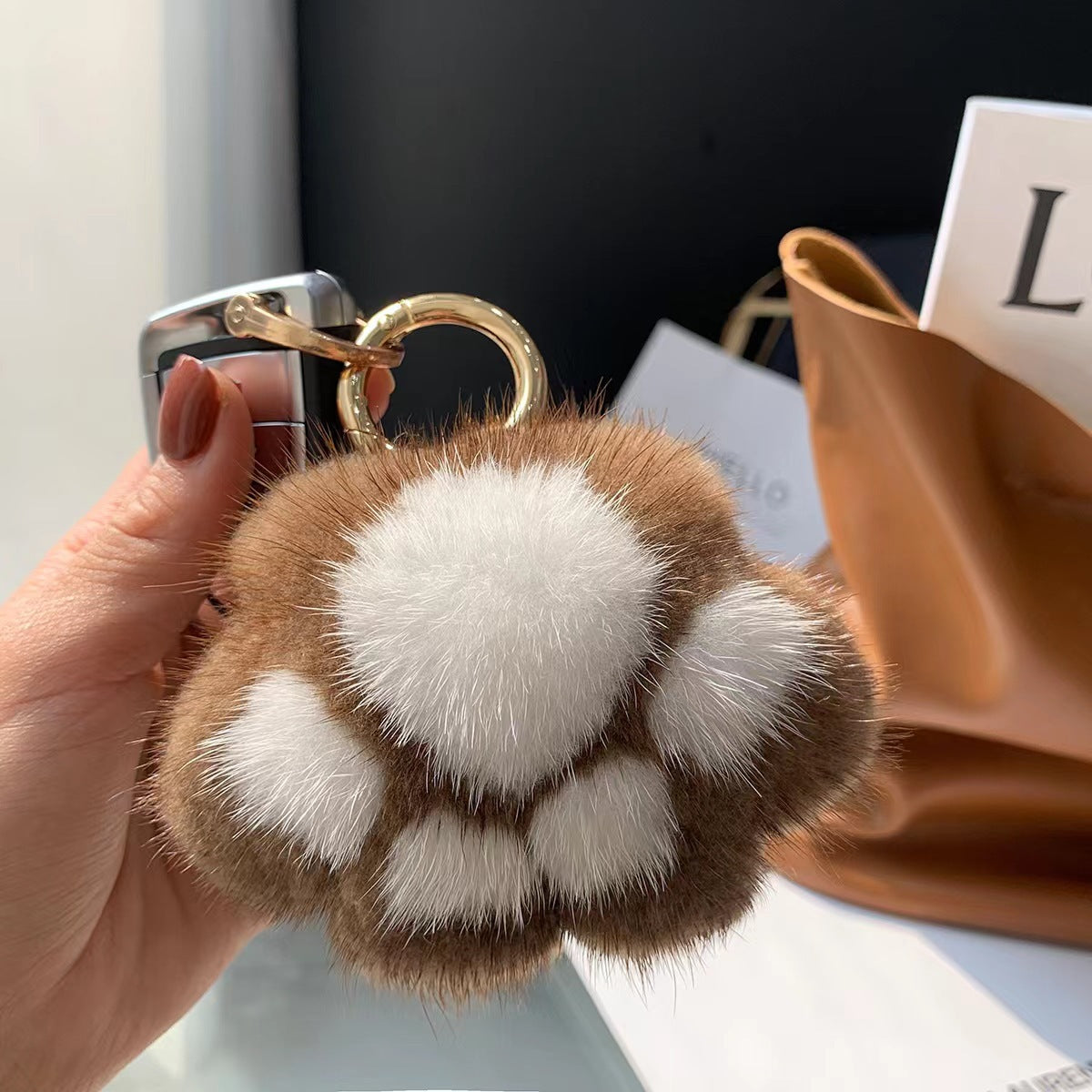 Cute Cat Paw Fluffy Charm - Keychain & Bag Accessory