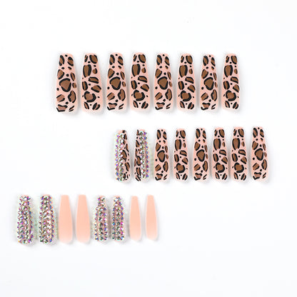 Wholesale Matte Leopard Print Full-Diamond Nail Art Tips-Homeunderwear