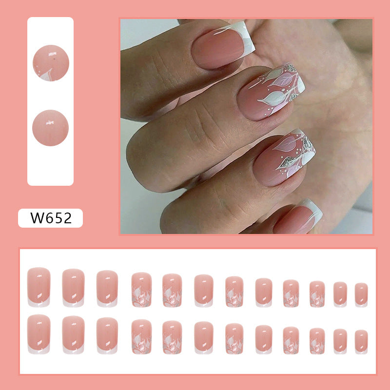 24-Piece White French Tree Silhouette Nails, Minimalist and Chic-Homeunderwear