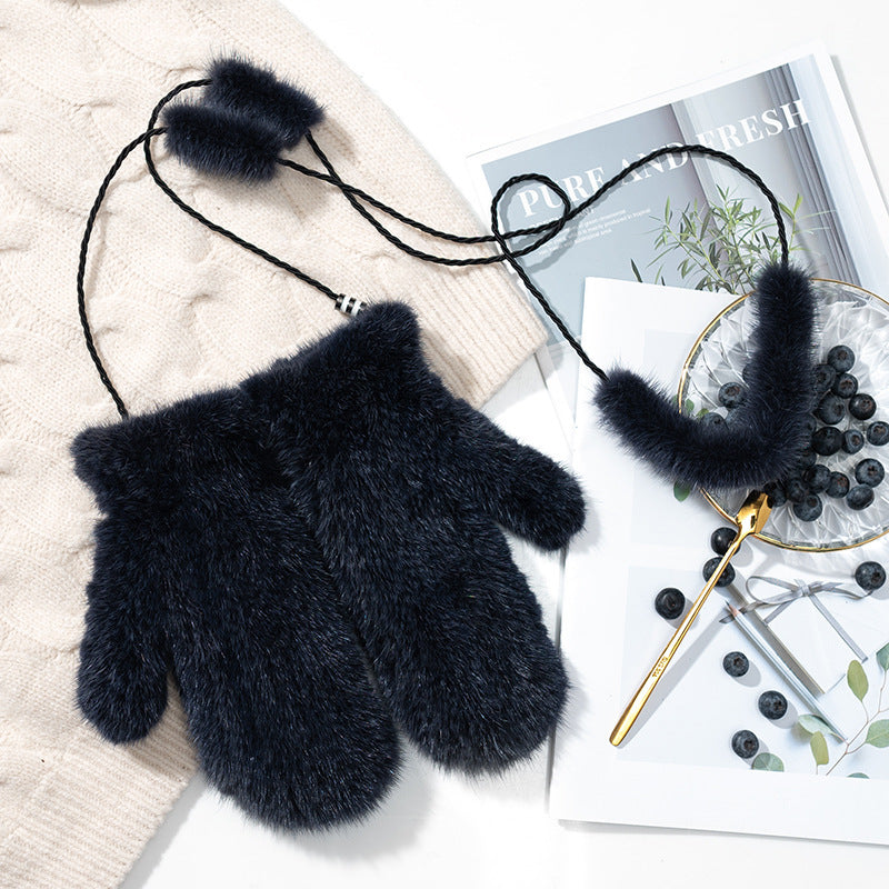 Cute Mink Fur Mittens - Neck-Hanging Winter Gloves