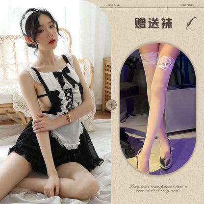 Sexy Transparent Lace Maid Pajama Set Sex Lingerie