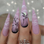 Long Gothic Halloween Nails with Moon, Clouds Design