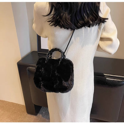 Cute Fuzzy Pumpkin Bag Women's Winter Shoulder Purse